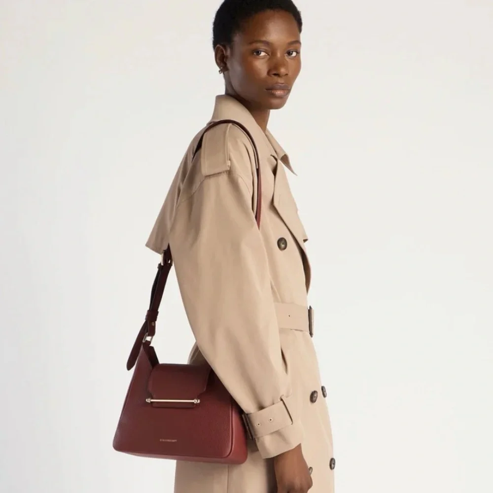 Strathberry Luxurious Burgundy Shoulder Bag with Gold Detail - Picture 7 of 9